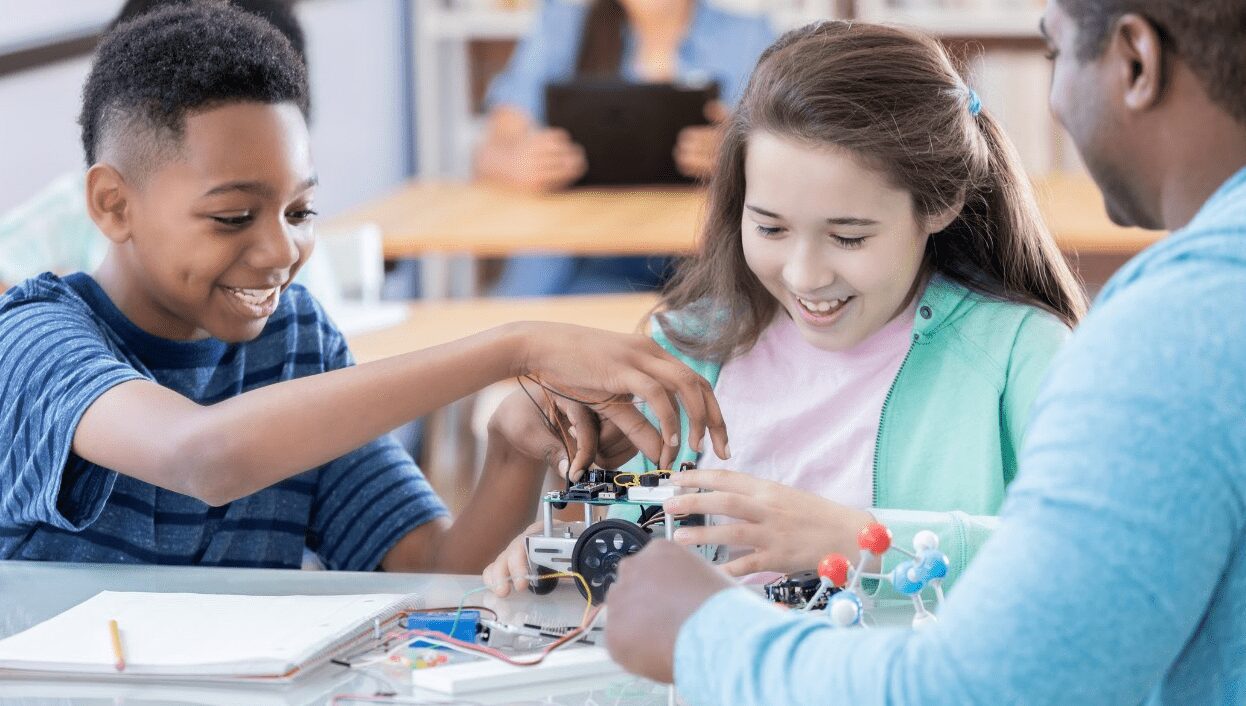 Students working on robot