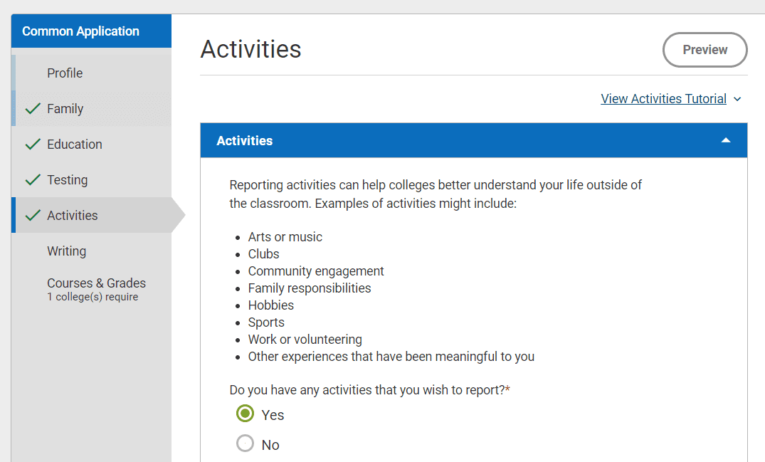 Common App Activities 2019-2020