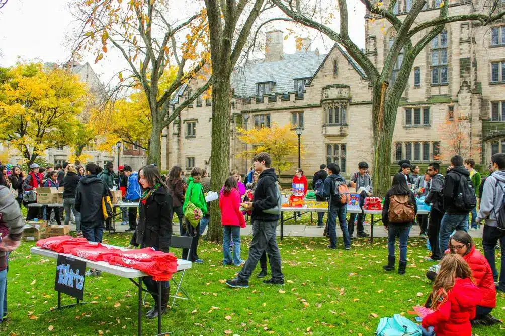 Teens outdoors attending Splash on campus at Yale